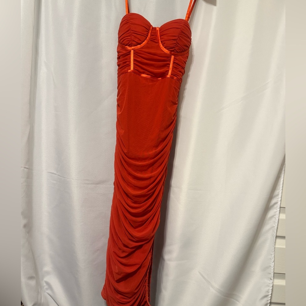Fashion Nova Orange Strapless Ruched Bustier Gown